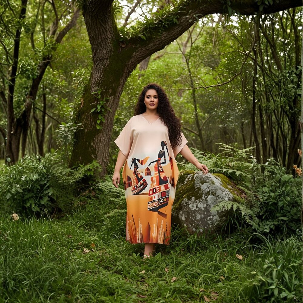 Gypsie Blu Women Plus Size Caftan Dress Digital Printed Polyester Mumu Dresses